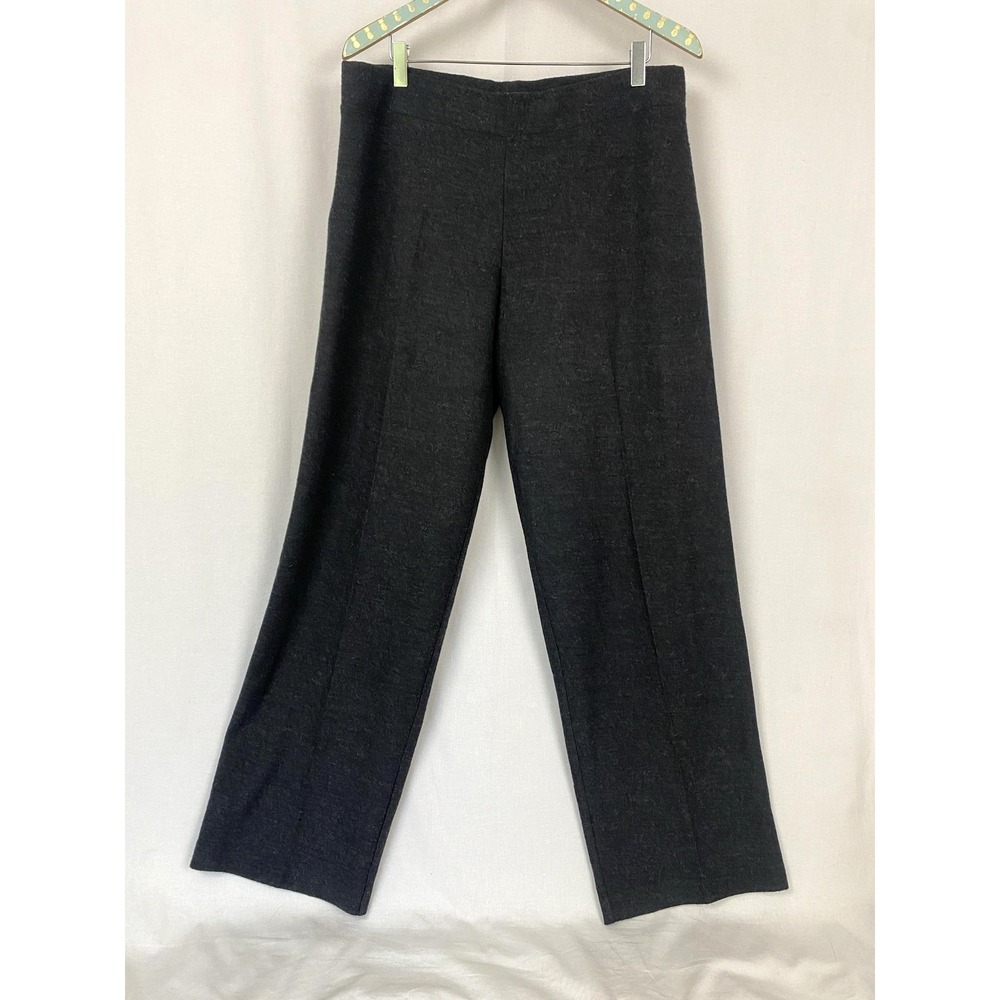 Eileen Fisher Wool Knit Pants Large Gray Pull On Straight Leg Soft Stretch 34x33